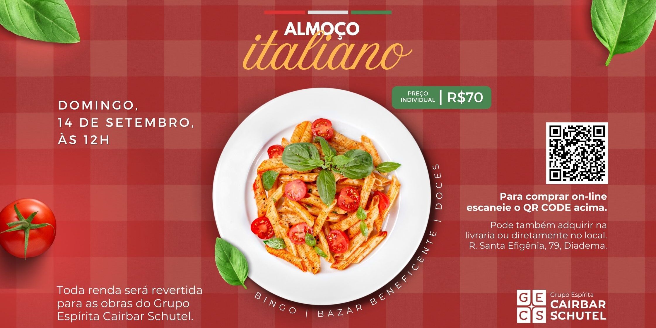 Almoço Italiano Beneficente em Diadema – 14 de setembro